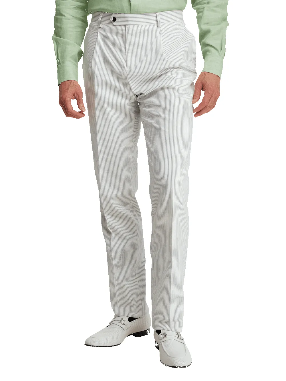 Cotton Stretch Stripe Seersucker Single Pleat Suit Pants - White/blue sold by Paul Fredrick product image thumbnail 2