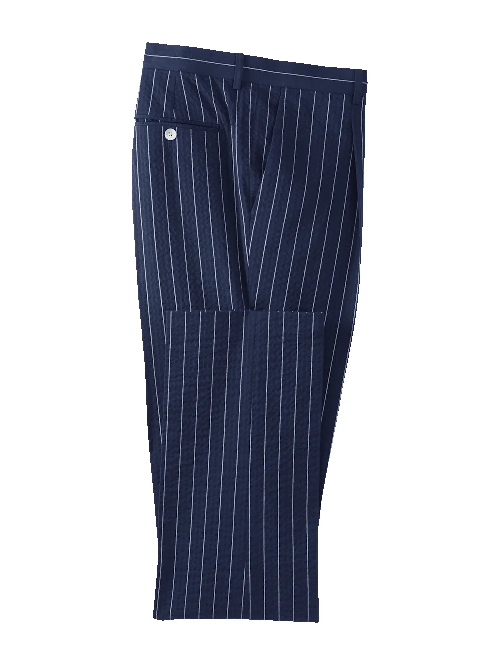 Cotton Stretch Pinstripe Seersucker Single Pleat Suit Pants - Navy sold by Paul Fredrick
