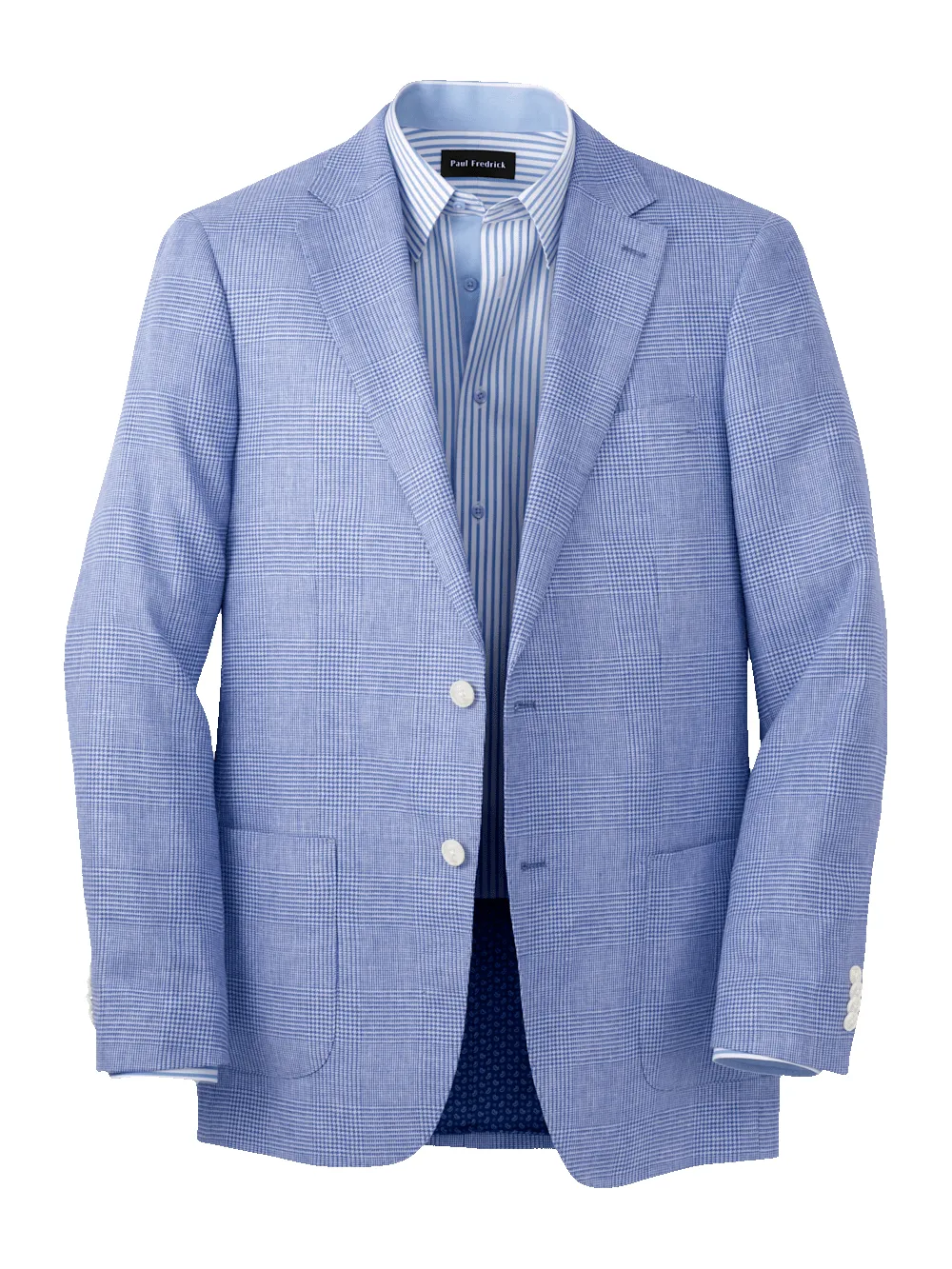 Linen Blend Single Breasted Notch Lapel Sport Coat - Blue sold by Paul Fredrick