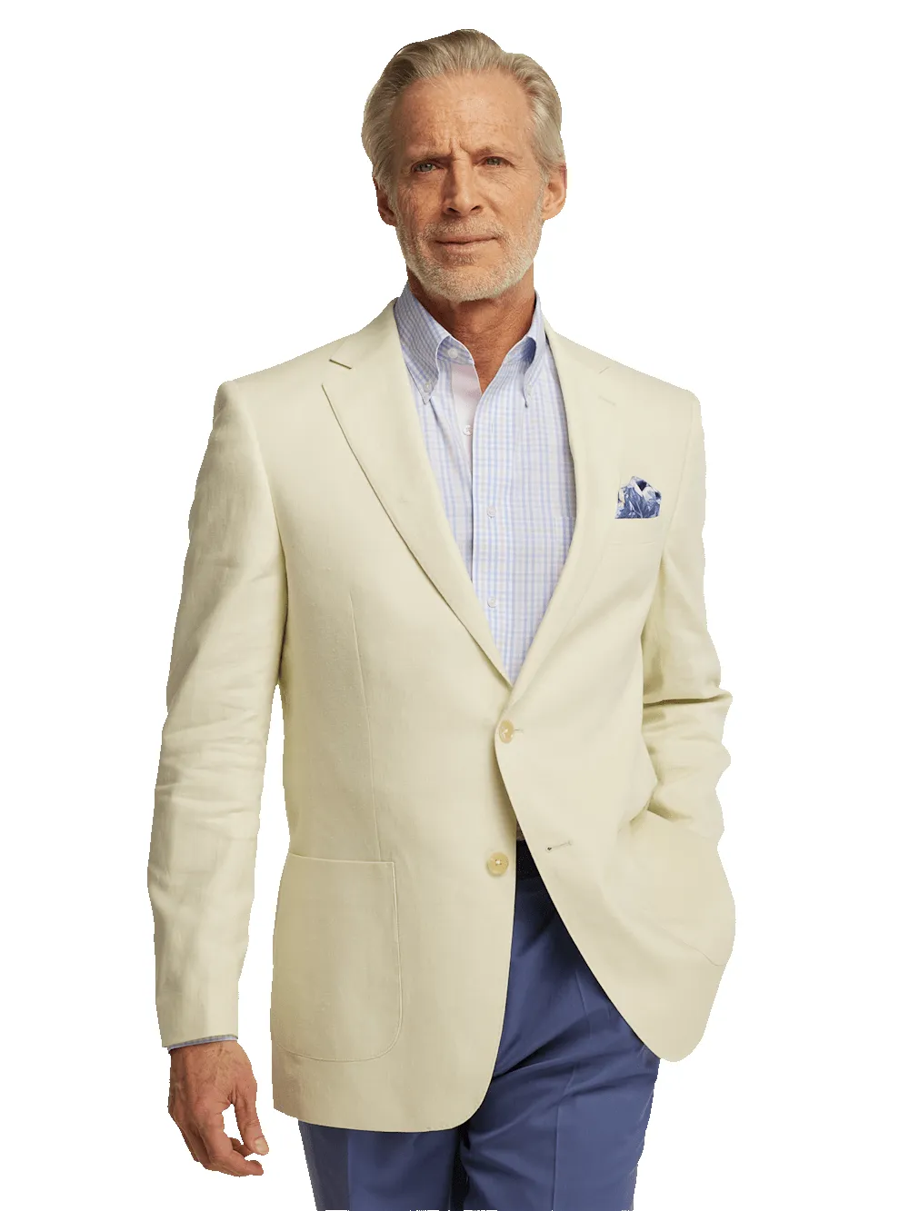 Linen Blend Single Breasted Notch Lapel Sport Coat - Butter sold by Paul Fredrick product image thumbnail 2