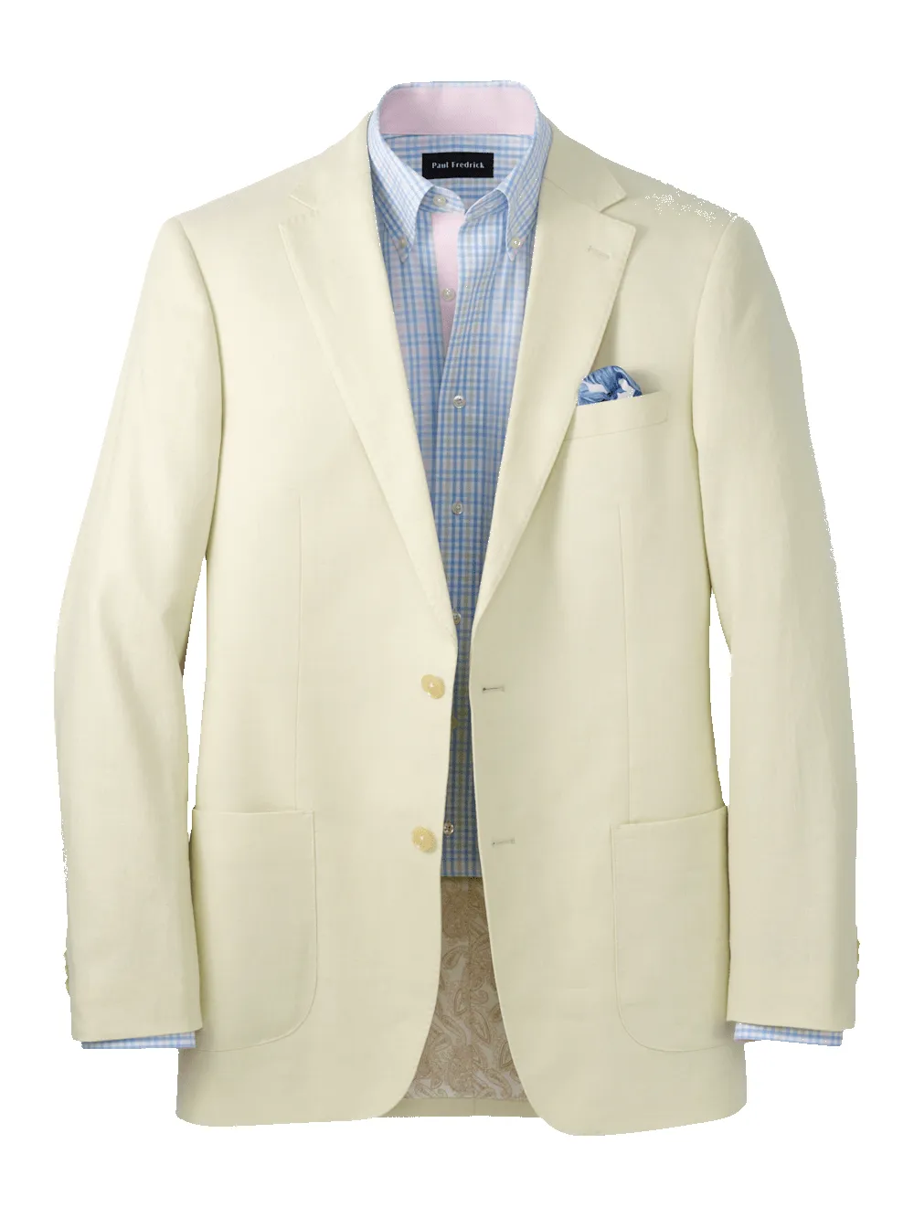 Linen Blend Single Breasted Notch Lapel Sport Coat - Butter sold by Paul Fredrick