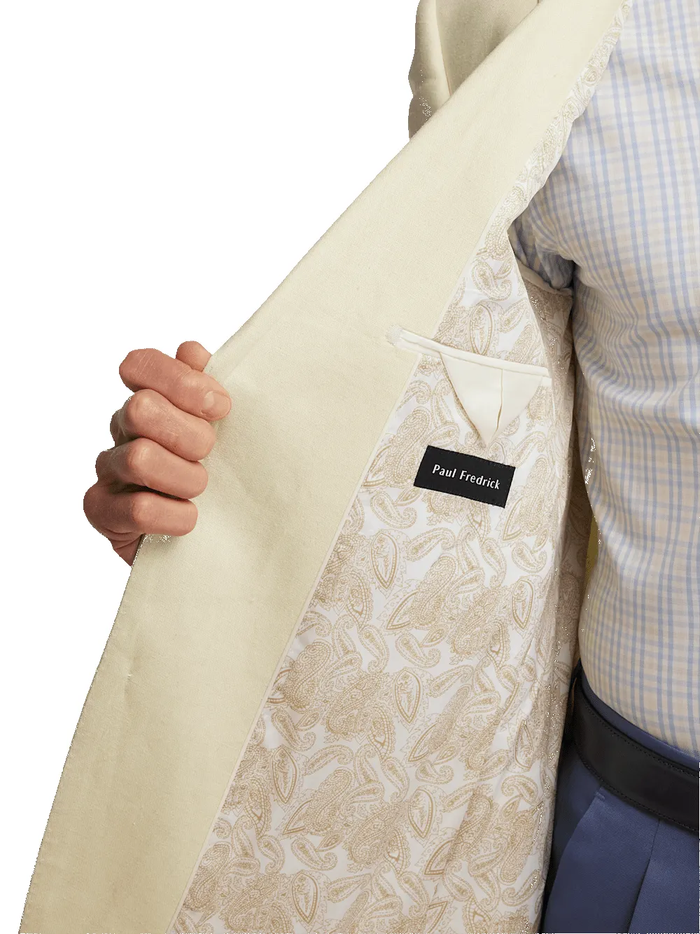 Linen Blend Single Breasted Notch Lapel Sport Coat - Butter sold by Paul Fredrick product image thumbnail 4