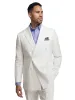 Linen Blend Double Breasted Peak Lapel Suit Jacket - White sold by Paul Fredrick