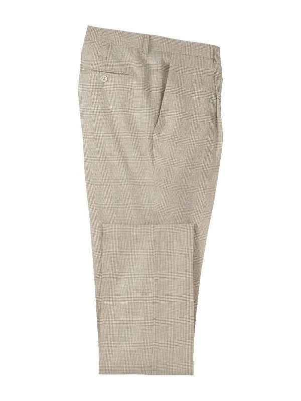 Linen Blend Plaid Single Pleat Suit Pants - Tan sold by Paul Fredrick