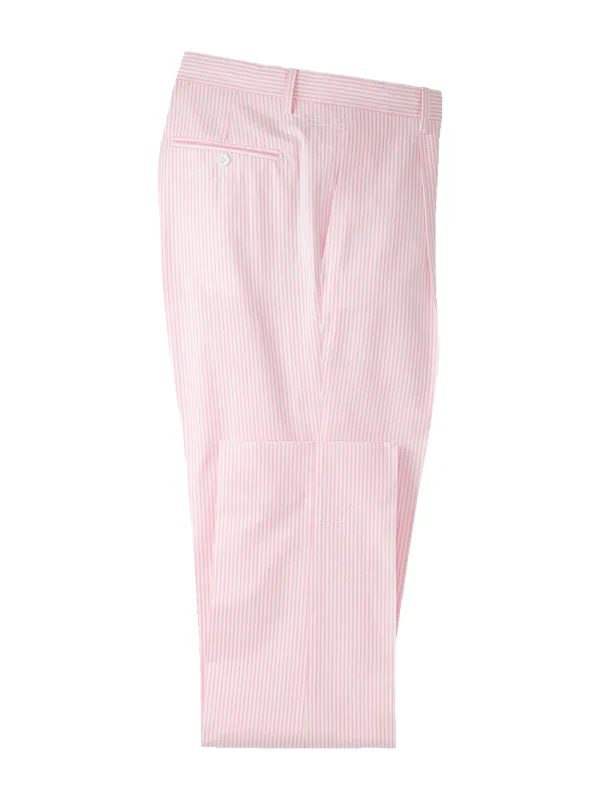 Cotton Seersucker Single Pleated Pants - Pink/white sold by Paul Fredrick