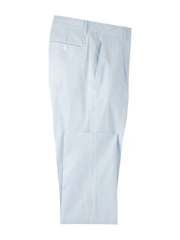 Cotton Seersucker Single Pleated Pants - Blue/white sold by Paul Fredrick