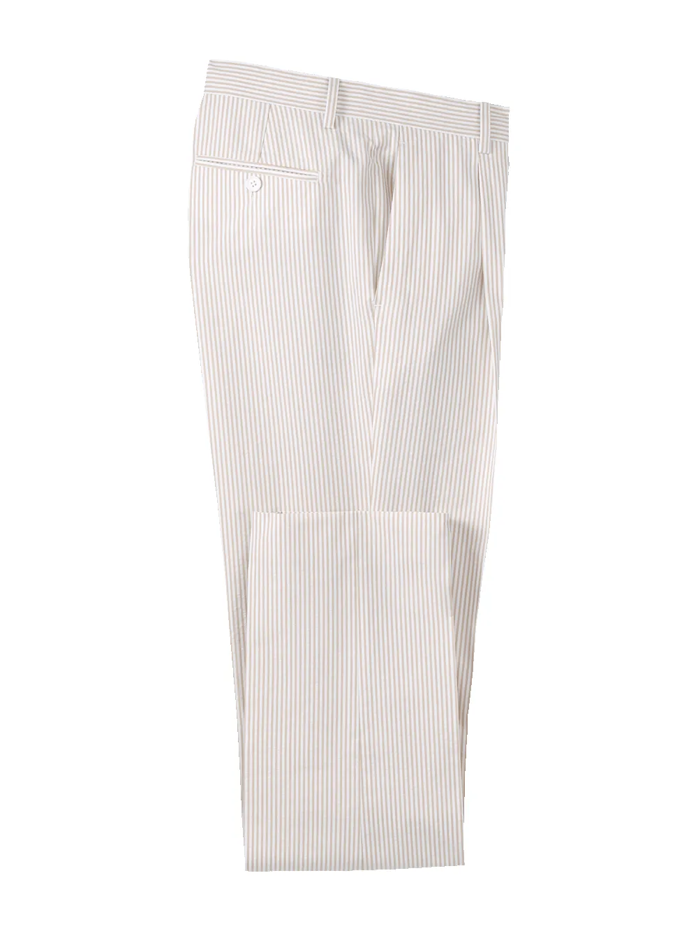Cotton Seersucker Single Pleated Pants - Tan/white sold by Paul Fredrick