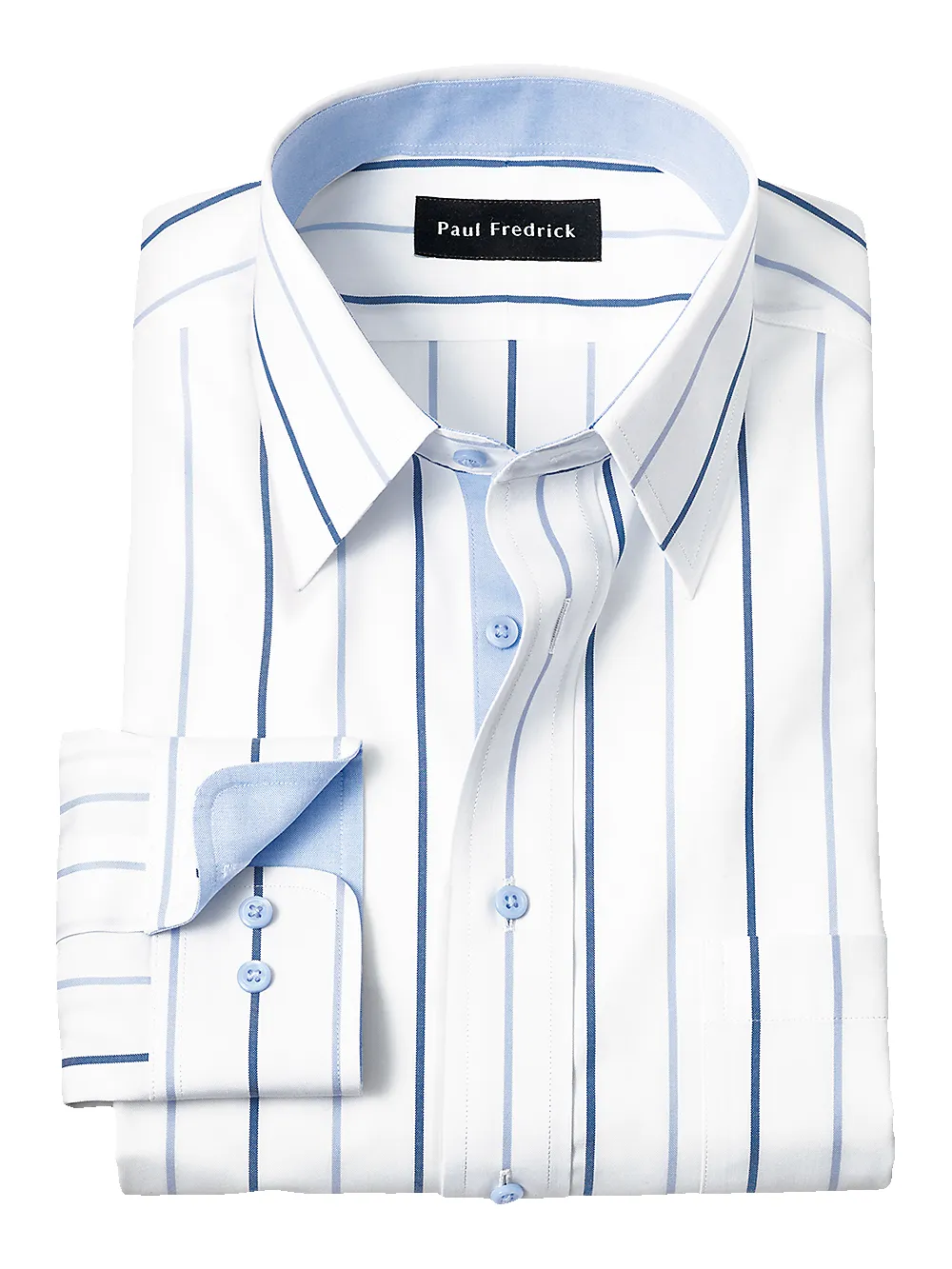 Non-Iron Cotton Stripe Dress Shirt With Contrast Trim - Blue sold by Paul Fredrick