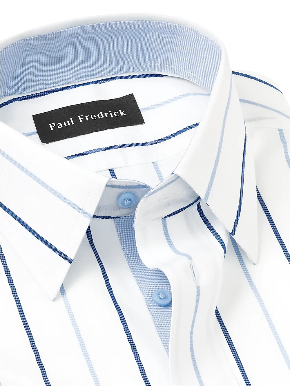 Non-Iron Cotton Stripe Dress Shirt With Contrast Trim - Blue sold by Paul Fredrick product image thumbnail 3