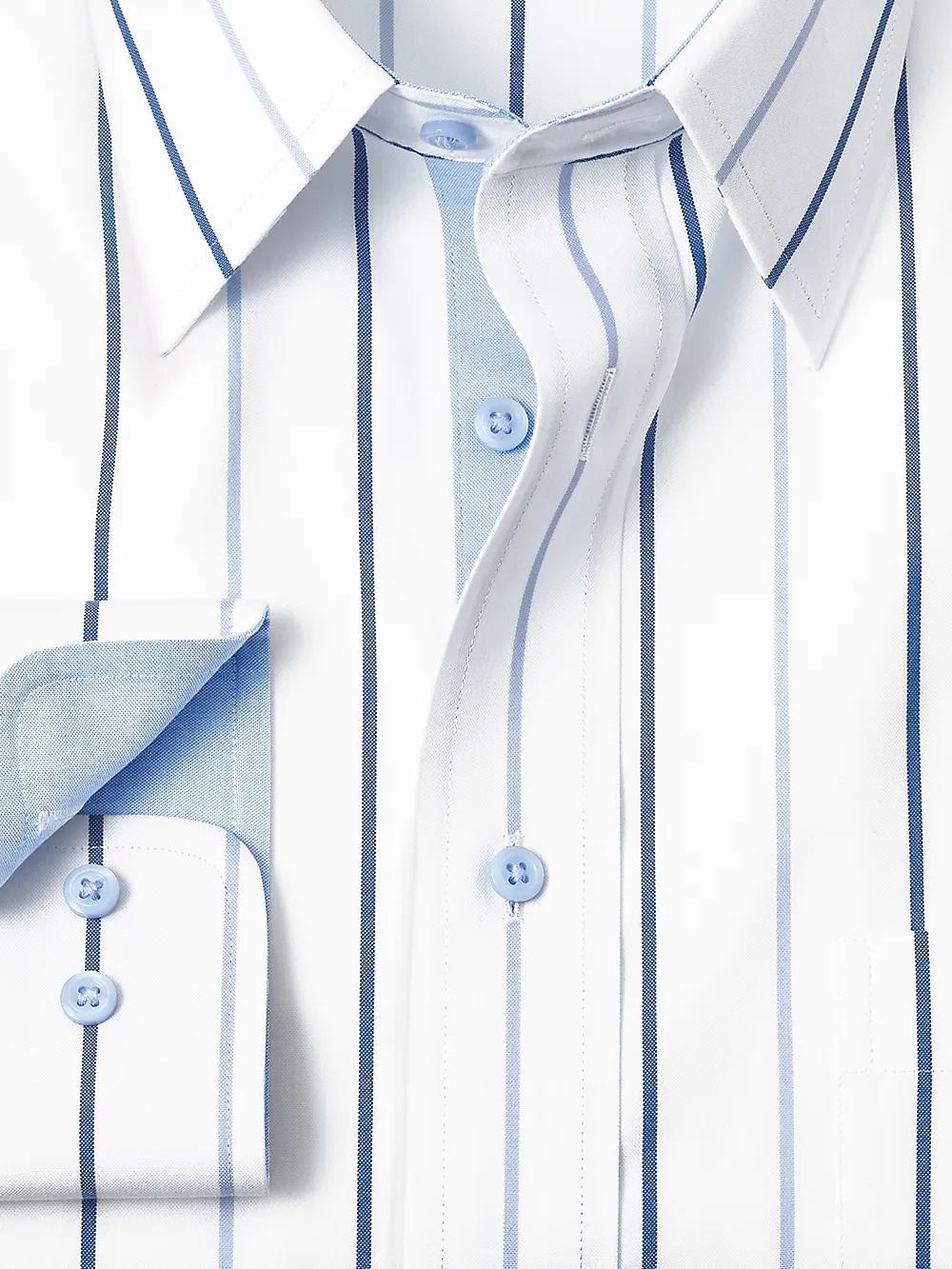 Non-Iron Cotton Stripe Dress Shirt With Contrast Trim - Blue sold by Paul Fredrick product image thumbnail 2