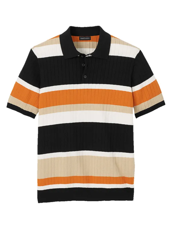 Cotton Three Button Polo - Black/copper sold by Paul Fredrick