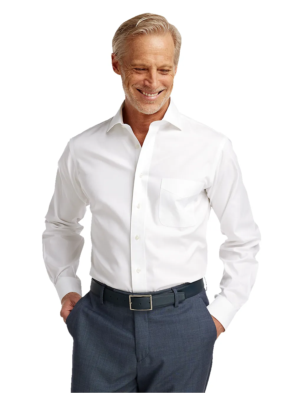 Non-Iron Cotton Pinpoint Solid Spread Collar Dress Shirt - White sold by Paul Fredrick product image thumbnail 2