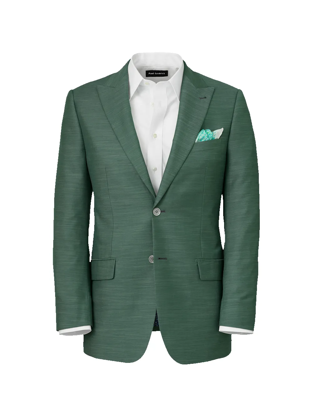 Microfiber Linen Blend Double Breasted Peak Lapel Suit Jacket - Green sold by Paul Fredrick