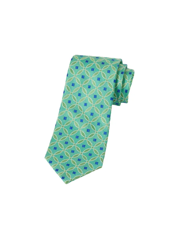 Geometric Woven Silk Tie - Green/blue sold by Paul Fredrick