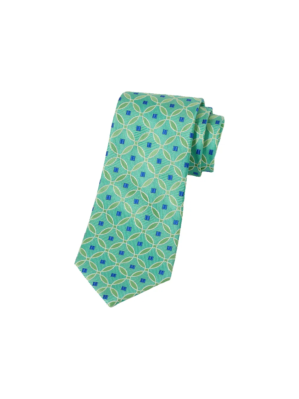 Geometric Woven Silk Tie - Green/blue sold by Paul Fredrick