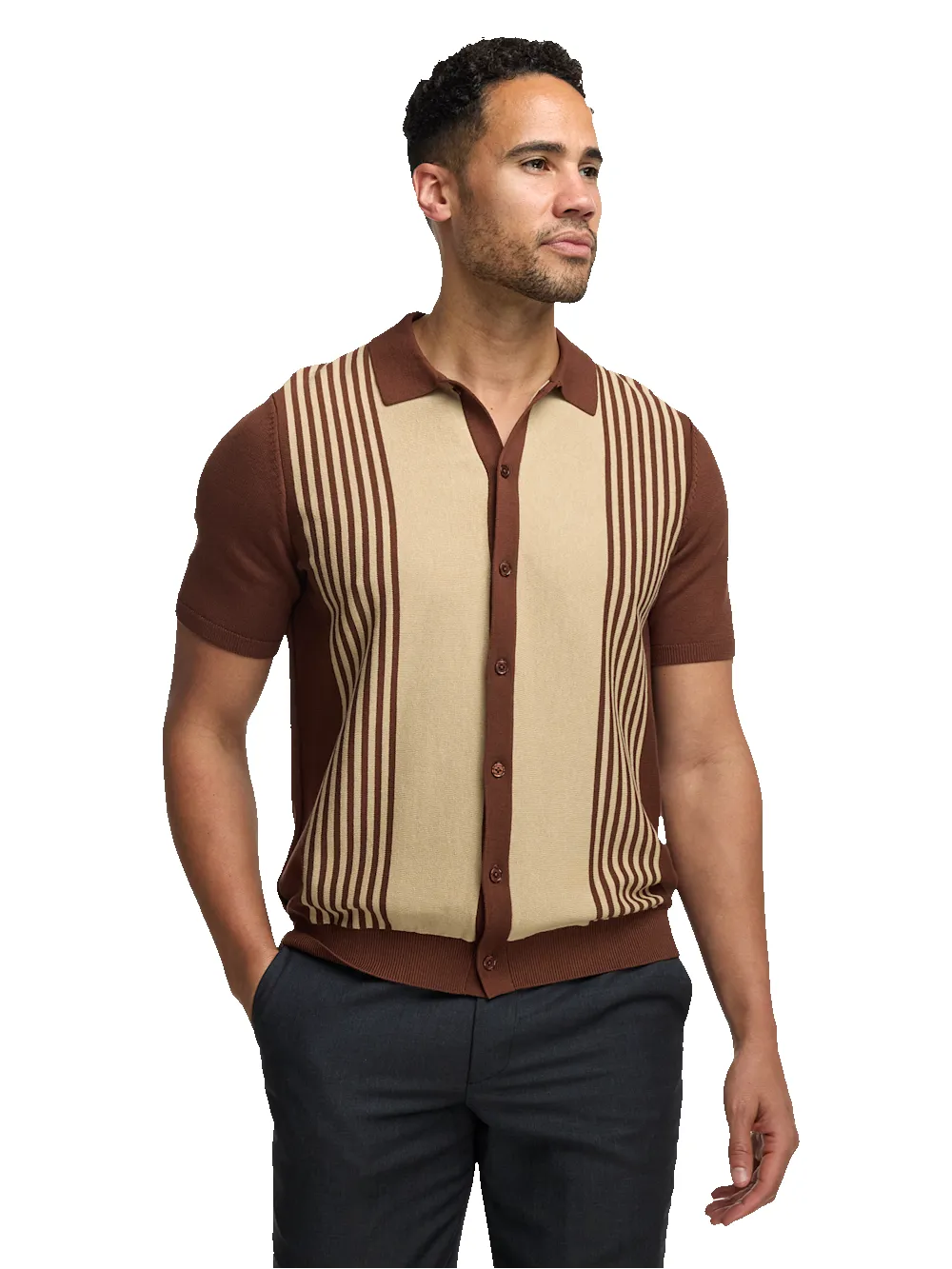 Cotton Three Button Front Polo - Brown sold by Paul Fredrick product image thumbnail 2