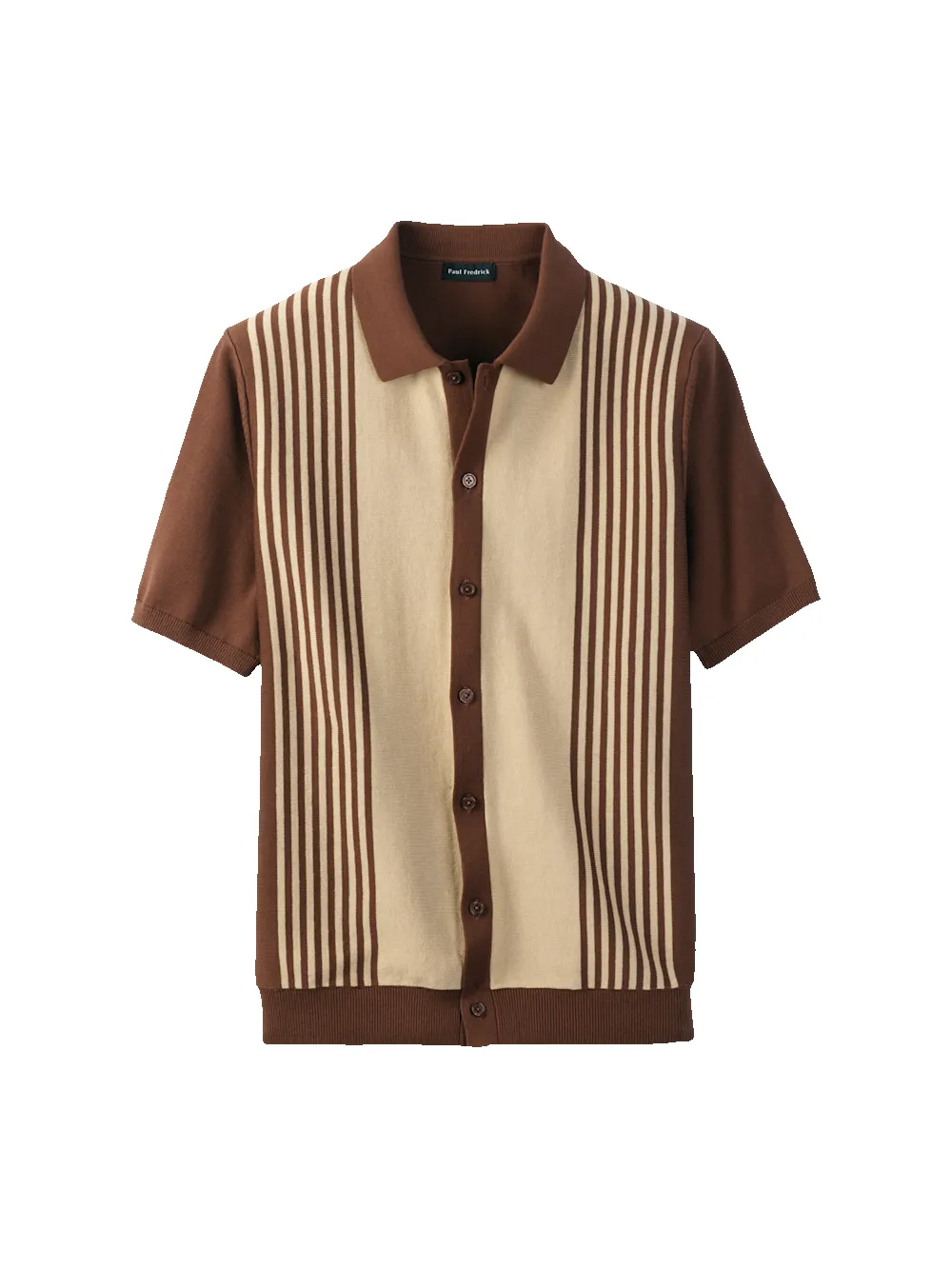 Cotton Three Button Front Polo - Brown sold by Paul Fredrick