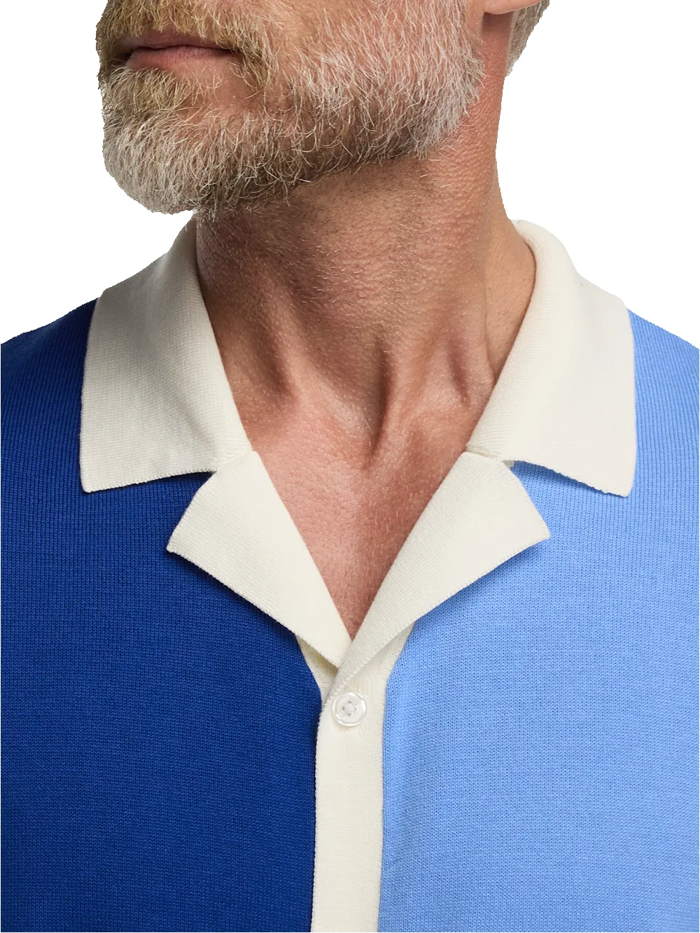 Cotton Button Front Camp Collar Sweater - Blue sold by Paul Fredrick product image thumbnail 3