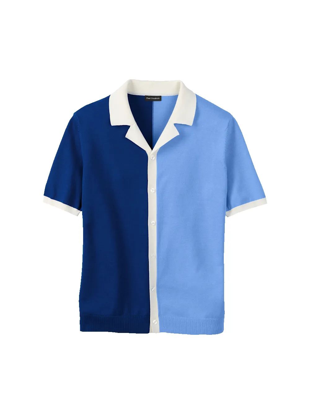 Cotton Button Front Camp Collar Sweater - Blue sold by Paul Fredrick