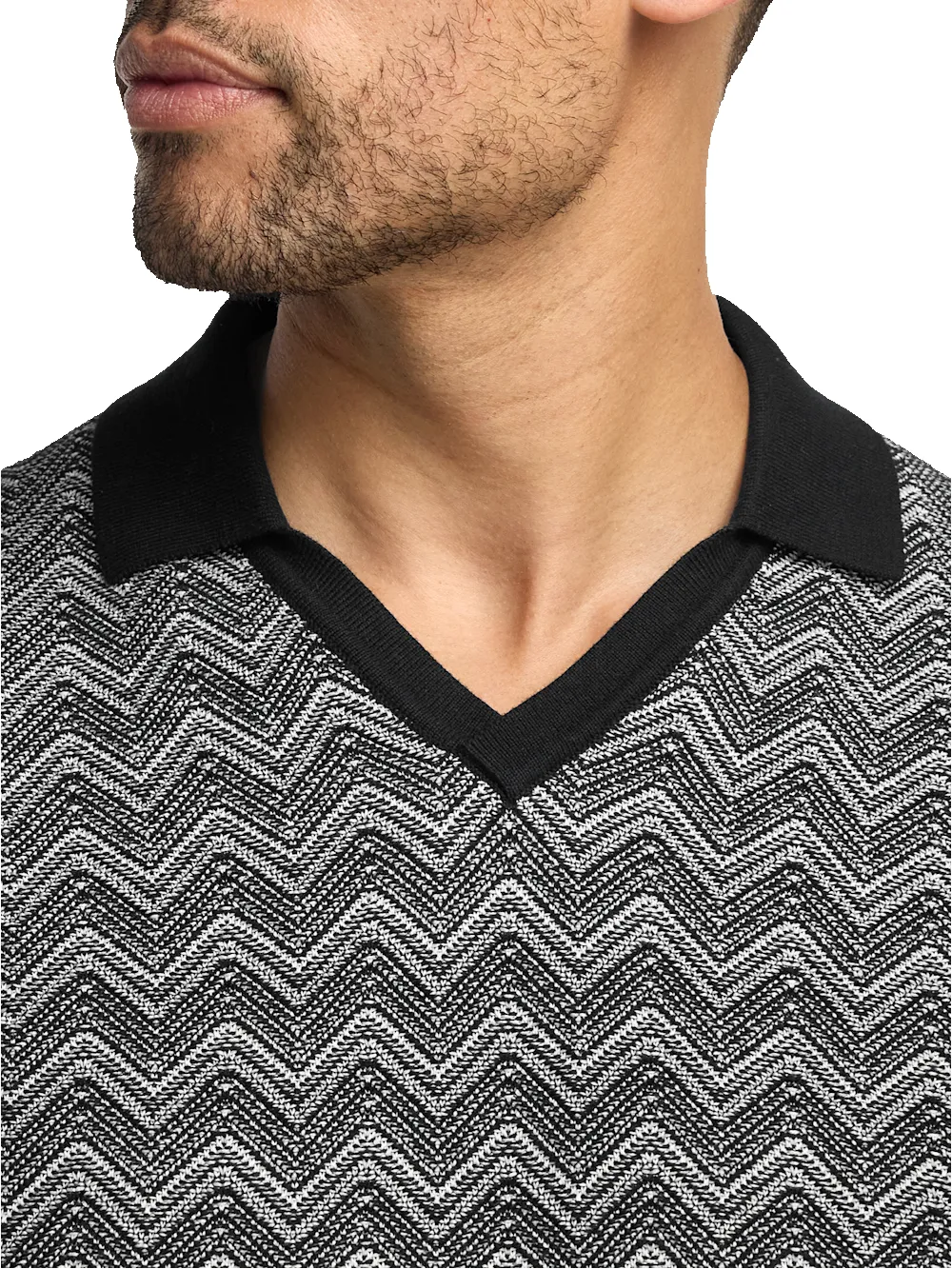 Cotton V-neck Polo - Black sold by Paul Fredrick product image thumbnail 3
