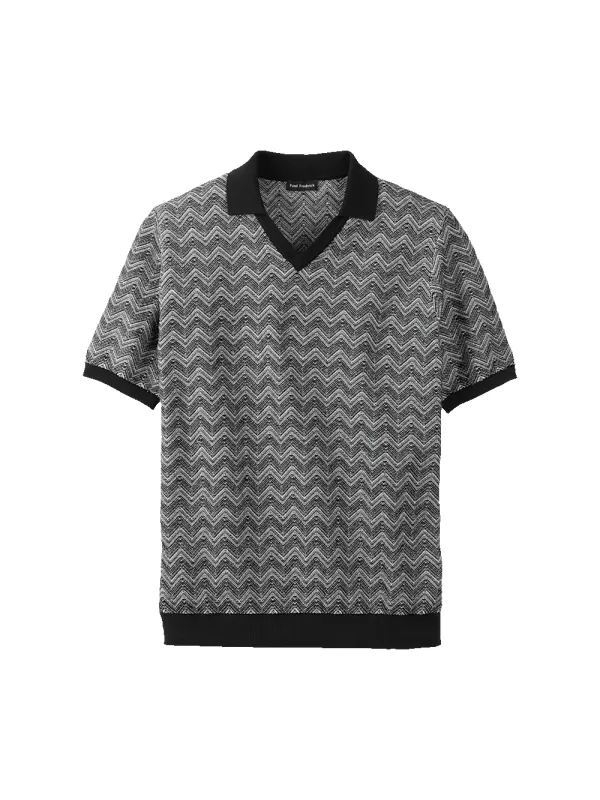 Cotton V-neck Polo - Black sold by Paul Fredrick