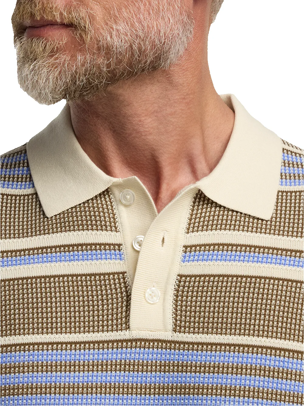 Cotton Three Button Polo - Brown/blue sold by Paul Fredrick product image thumbnail 3