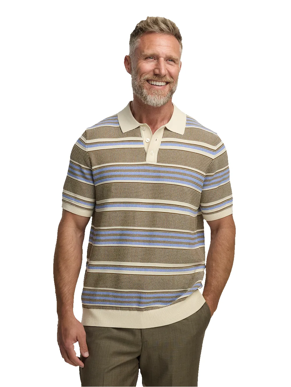 Cotton Three Button Polo - Brown/blue sold by Paul Fredrick product image thumbnail 2