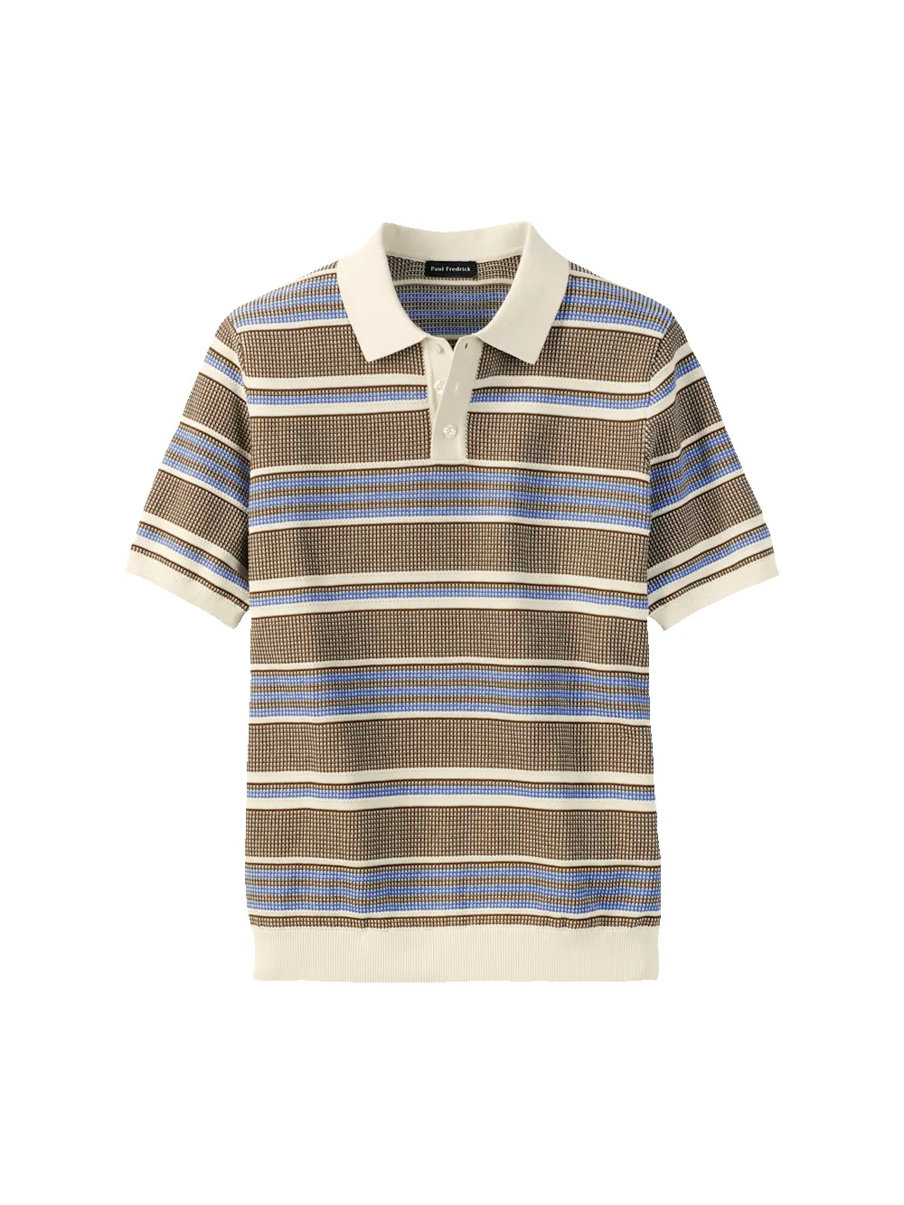 Cotton Three Button Polo - Brown/blue sold by Paul Fredrick