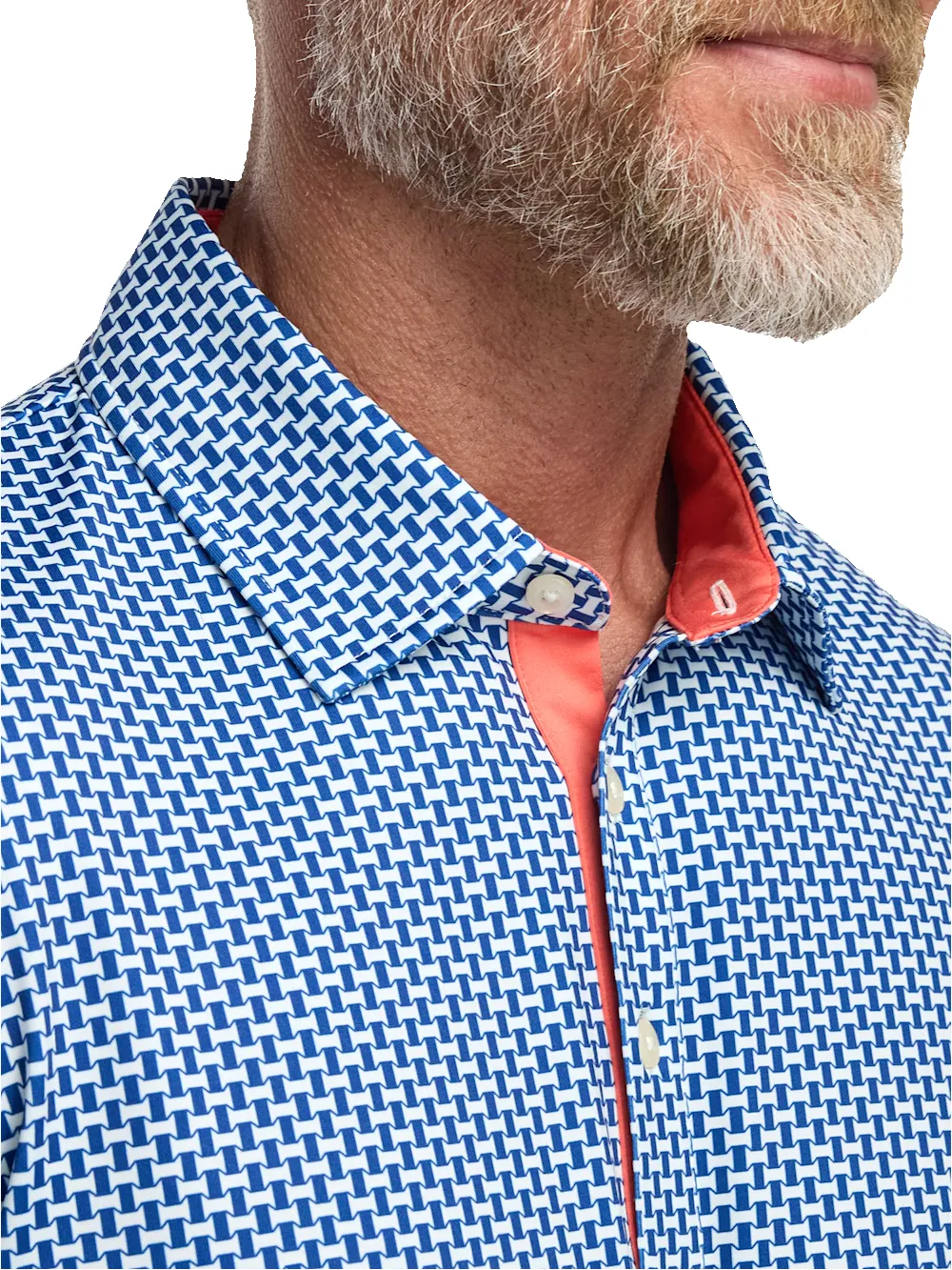 Performance Blend Three Button Patterned Performance Polo - Navy sold by Paul Fredrick product image thumbnail 3