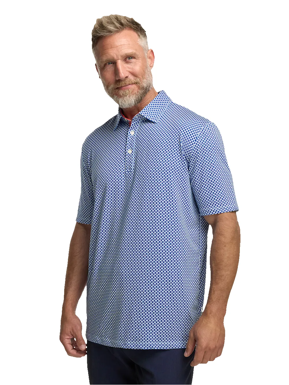Performance Blend Three Button Patterned Performance Polo - Navy sold by Paul Fredrick product image thumbnail 2