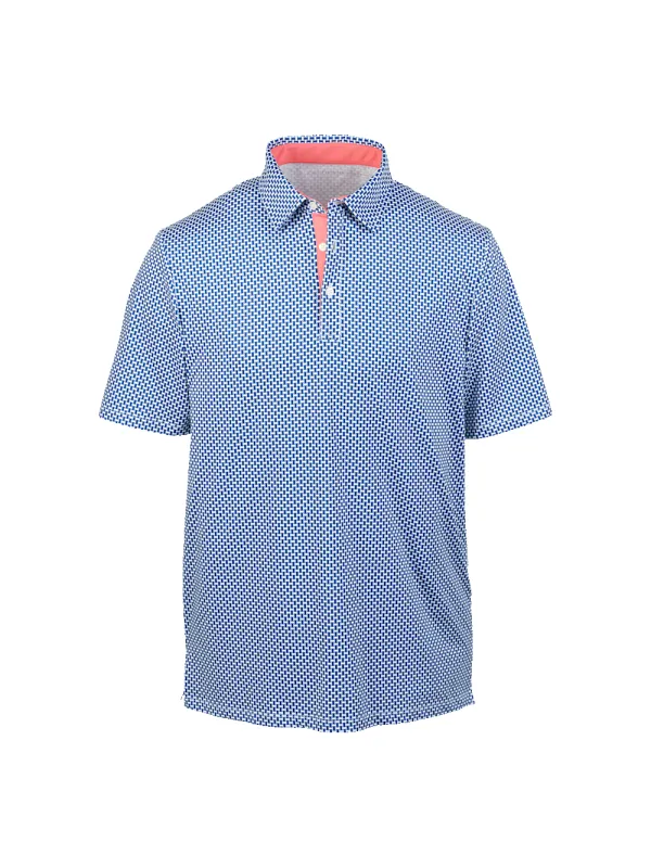 Performance Blend Three Button Patterned Performance Polo - Navy sold by Paul Fredrick