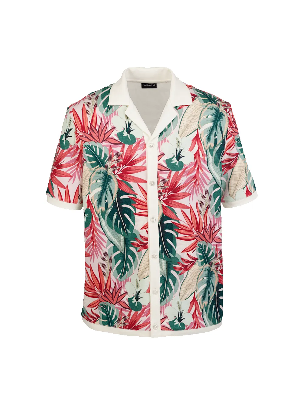 Linen Blend Full Button Front Camp Collar - Pink Multi sold by Paul Fredrick