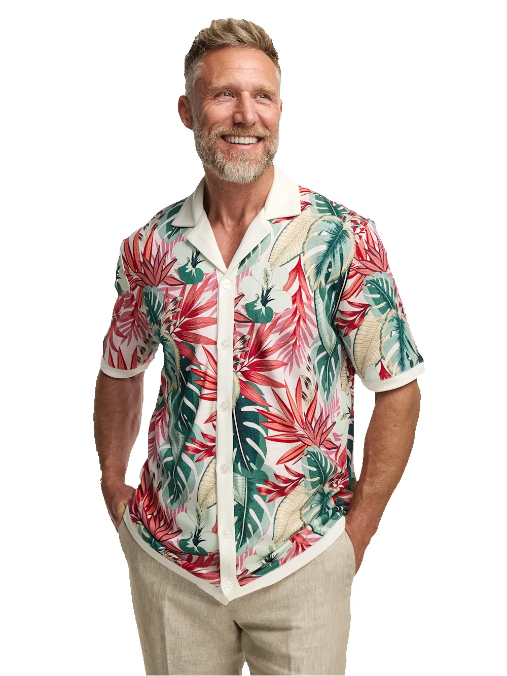 Linen Blend Full Button Front Camp Collar - Pink Multi sold by Paul Fredrick product image thumbnail 2