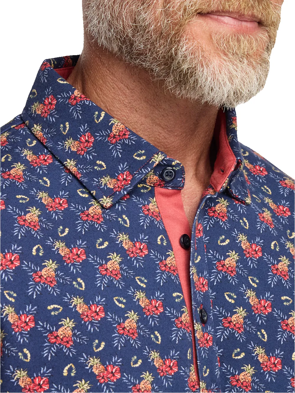 Cotton Full Button Front Polo - Navy Multi sold by Paul Fredrick product image thumbnail 3