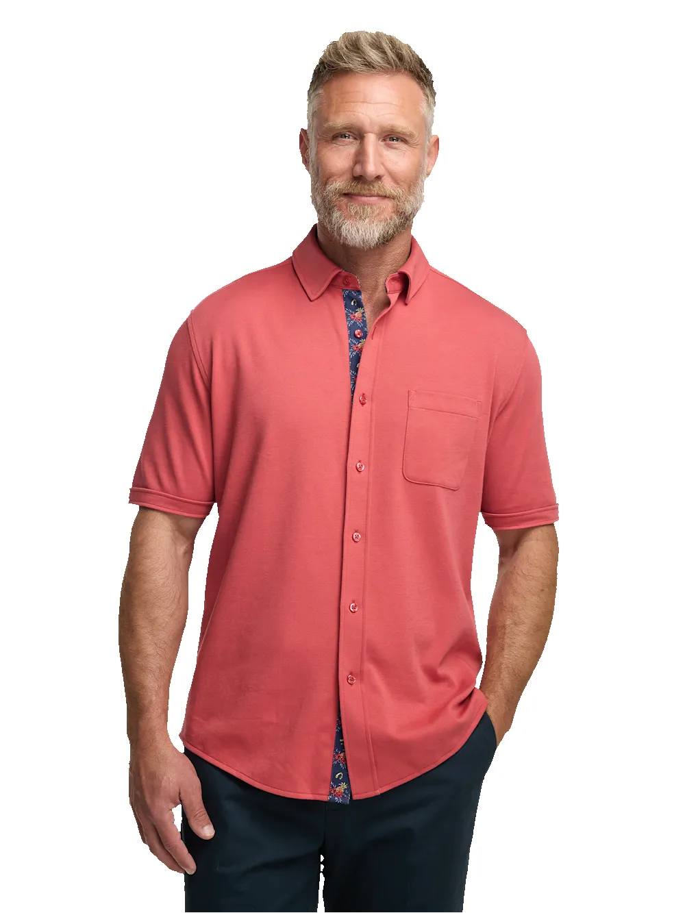 Cotton Full Button Front Polo - Coral sold by Paul Fredrick product image thumbnail 2