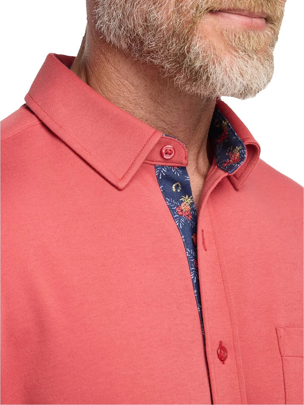 Cotton Full Button Front Polo - Coral sold by Paul Fredrick product image thumbnail 3