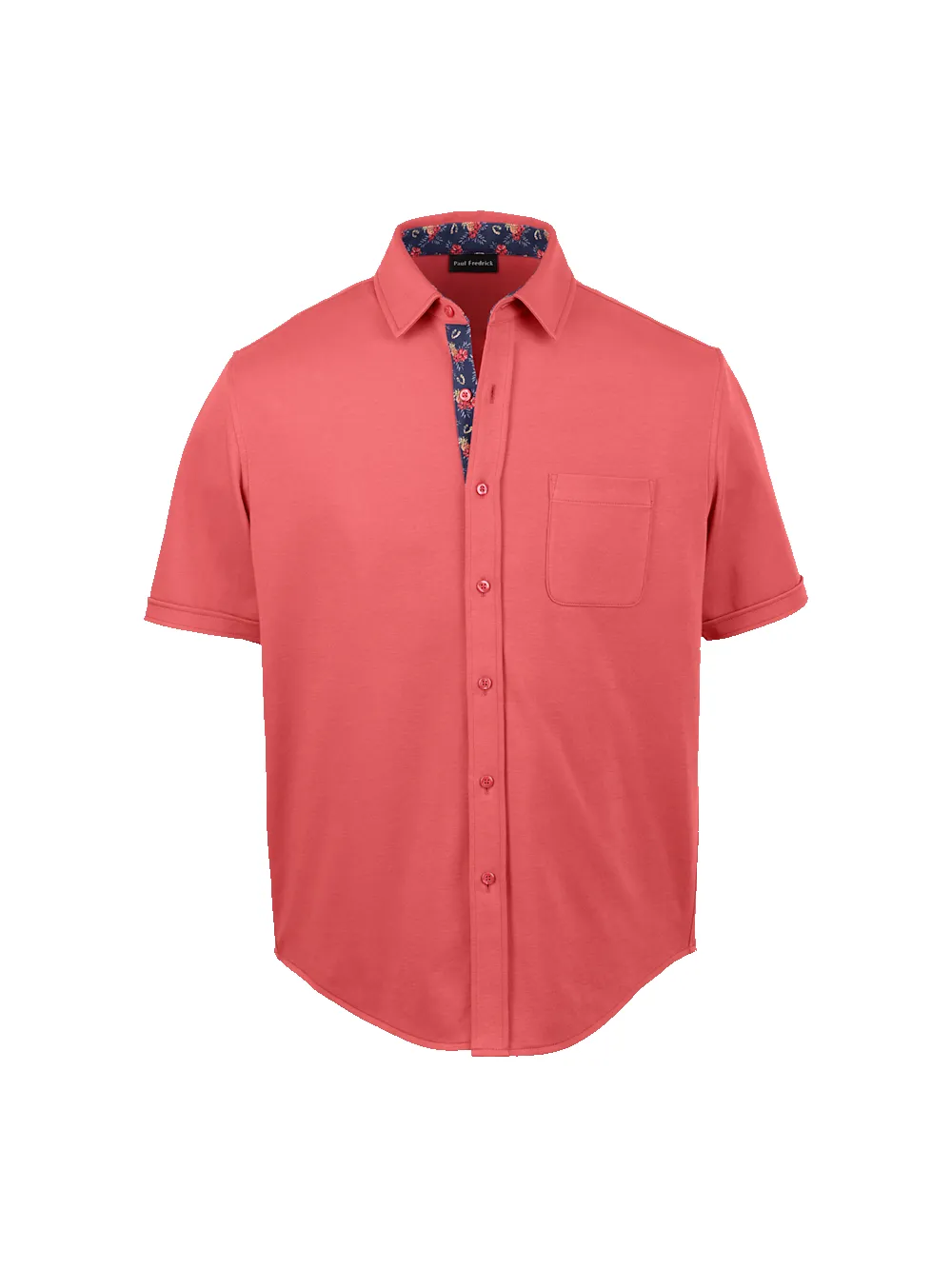 Cotton Full Button Front Polo - Coral sold by Paul Fredrick