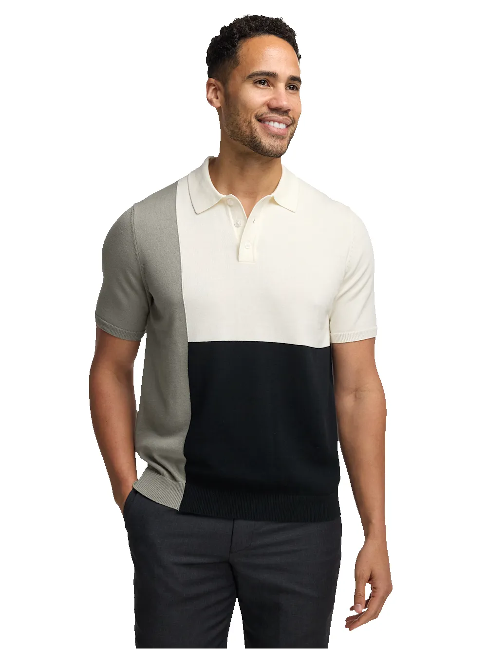 Cotton Three Button Polo - Black/white sold by Paul Fredrick product image thumbnail 2