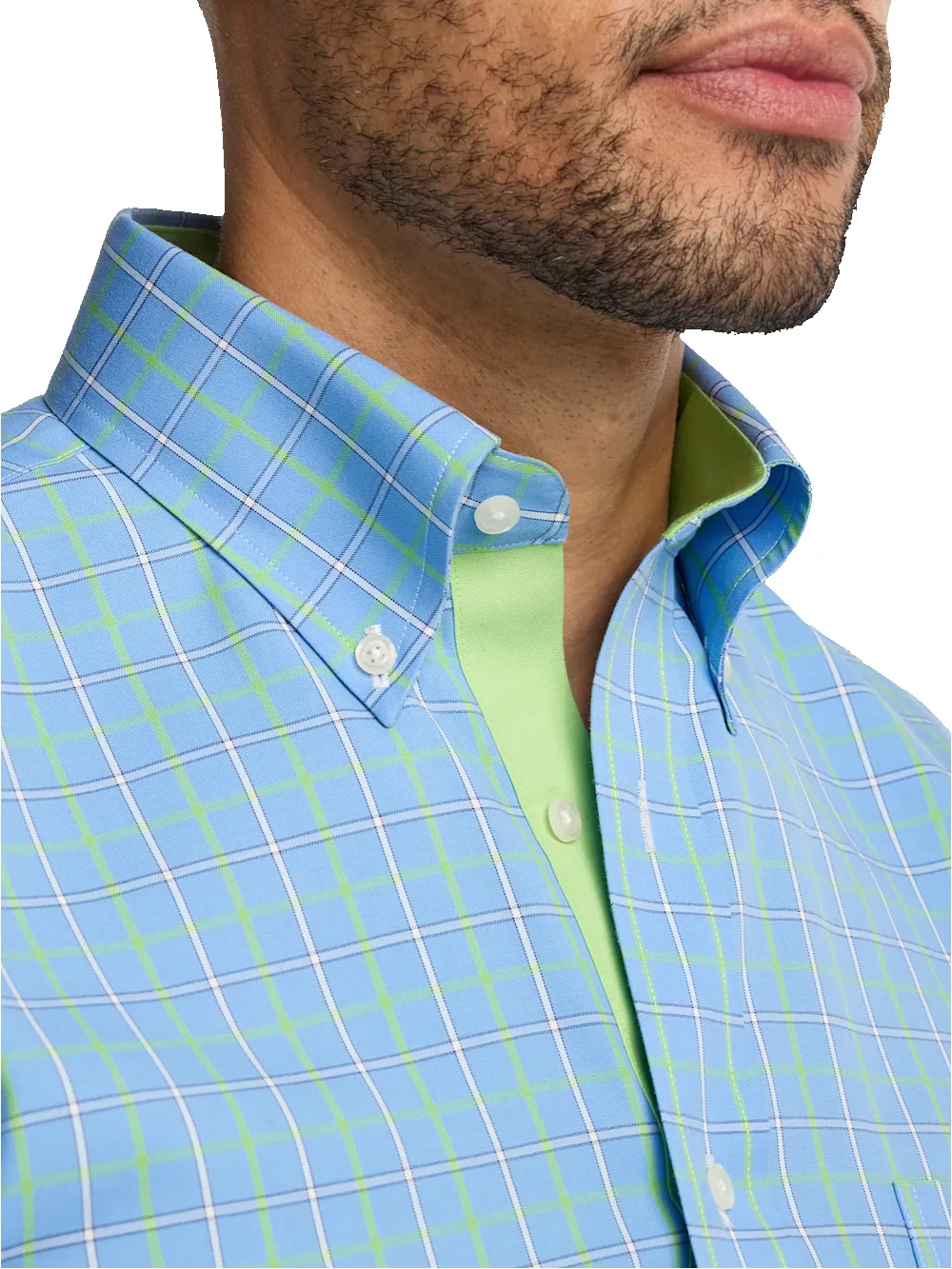 Comfort Stretch Non-Iron Check Dress Shirt With Contrast Trim - Blue/green sold by Paul Fredrick product image thumbnail 3