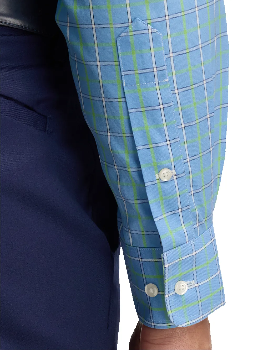 Comfort Stretch Non-Iron Check Dress Shirt With Contrast Trim - Blue/green sold by Paul Fredrick product image thumbnail 4