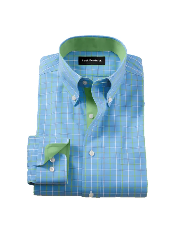 Comfort Stretch Non-Iron Check Dress Shirt With Contrast Trim - Blue/green sold by Paul Fredrick