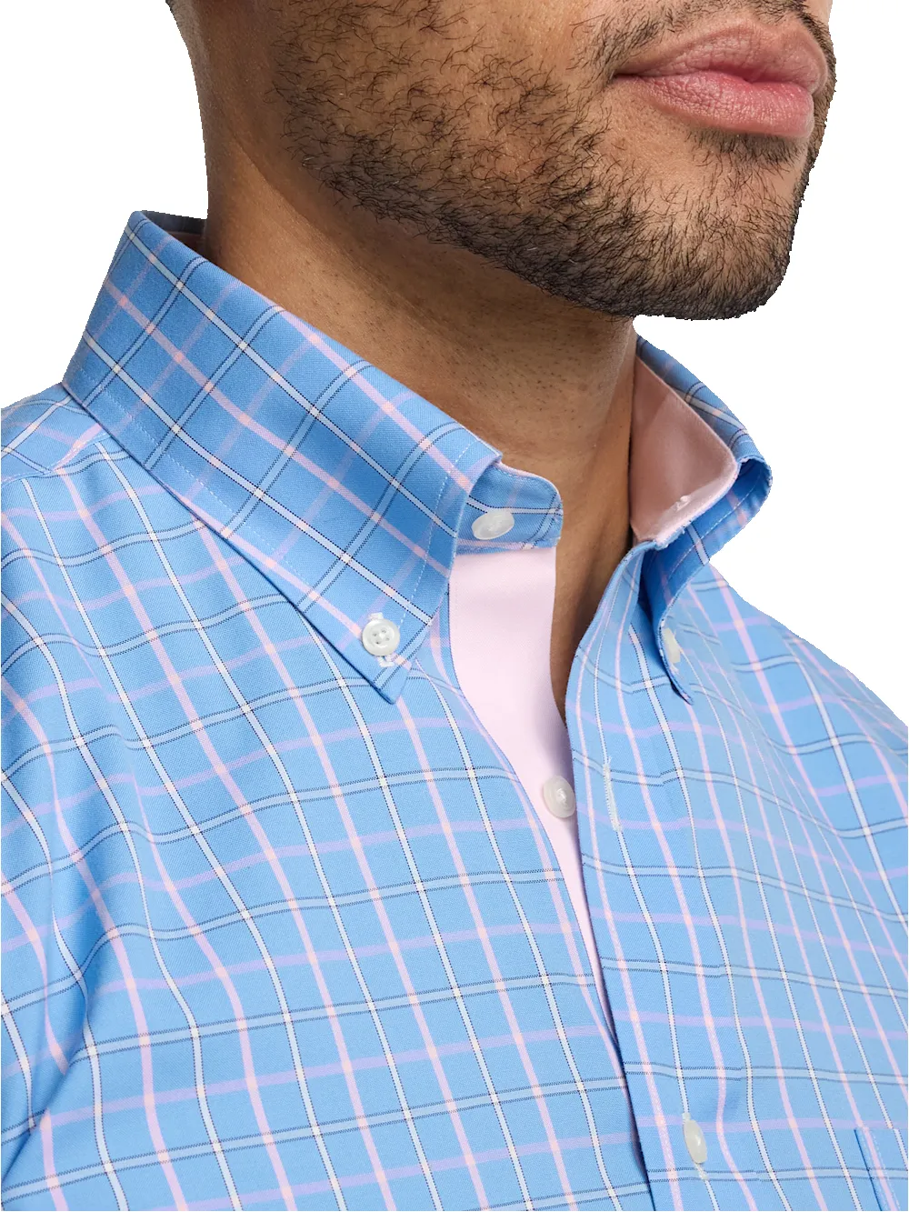 Comfort Stretch Non-Iron Check Dress Shirt With Contrast Trim - Blue/pink sold by Paul Fredrick product image thumbnail 3