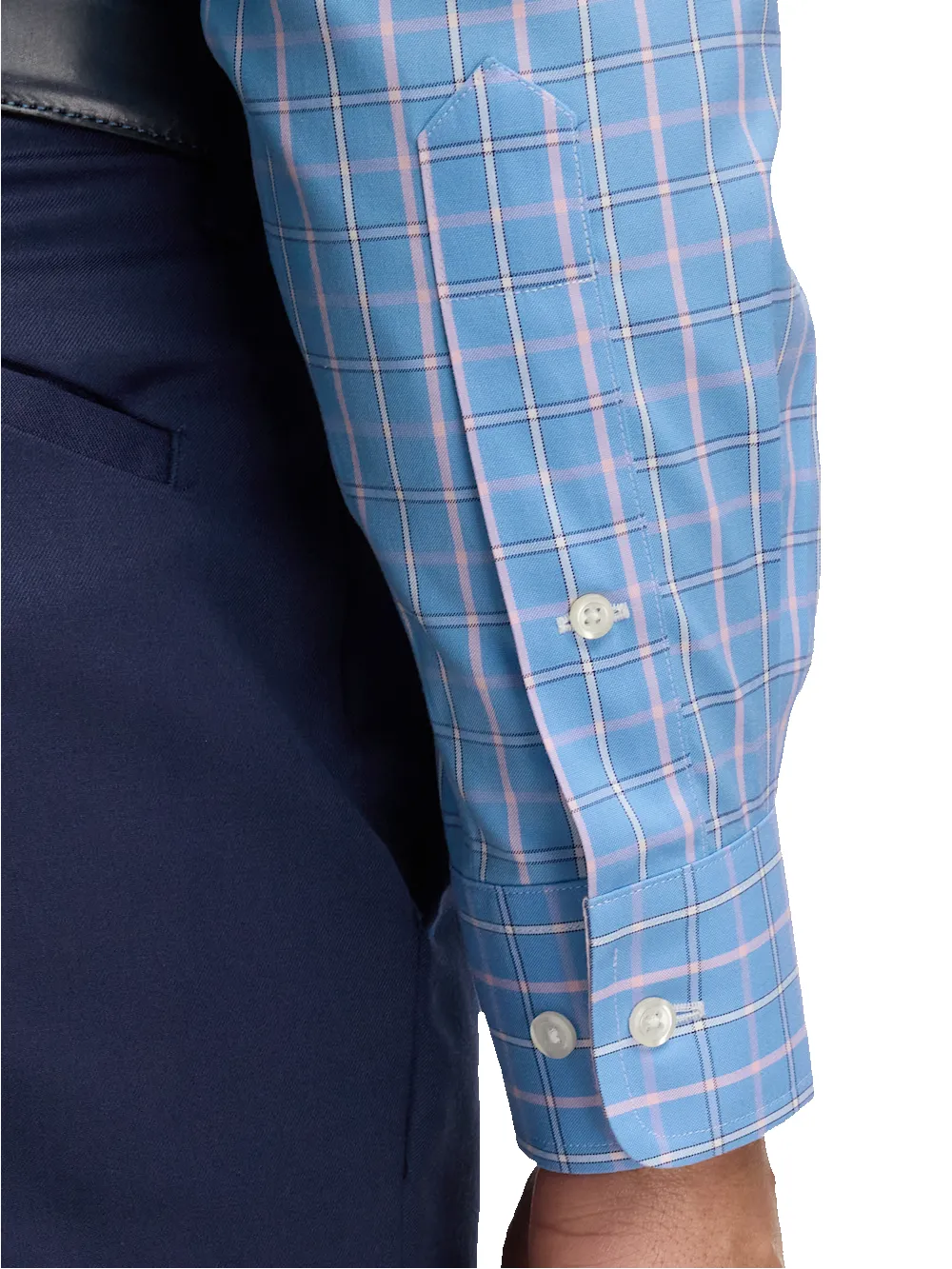 Comfort Stretch Non-Iron Check Dress Shirt With Contrast Trim - Blue/pink sold by Paul Fredrick product image thumbnail 4