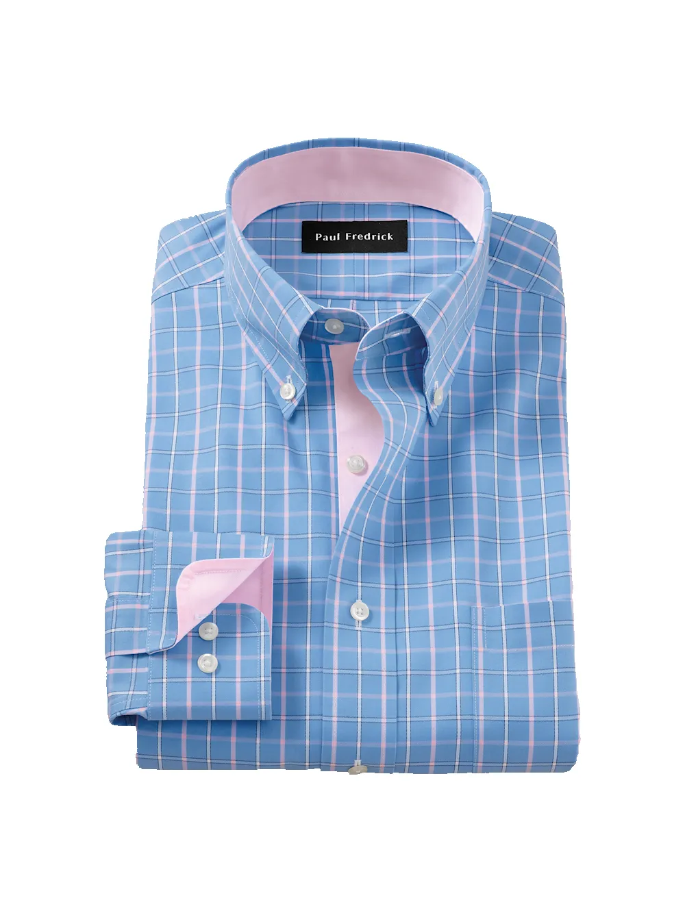 Comfort Stretch Non-Iron Check Dress Shirt With Contrast Trim - Blue/pink sold by Paul Fredrick