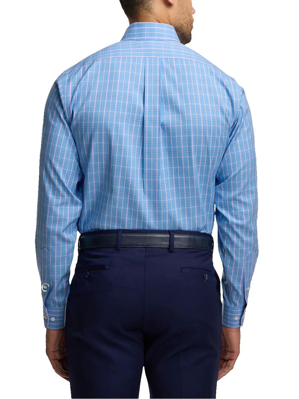 Comfort Stretch Non-Iron Check Dress Shirt With Contrast Trim - Blue/pink sold by Paul Fredrick product image thumbnail 5