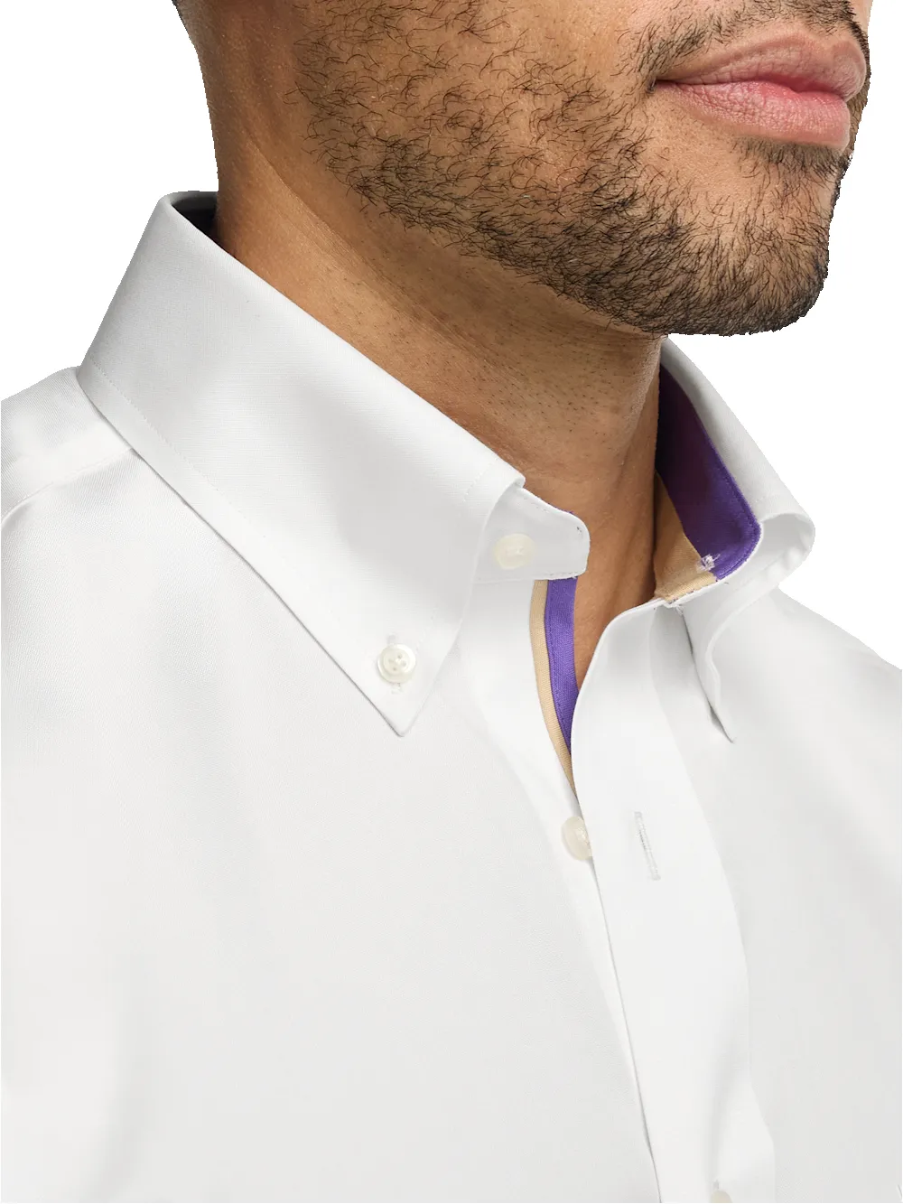 Comfort Stretch Non-Iron Solid Dress Shirt With Contrast Trim - White sold by Paul Fredrick product image thumbnail 3