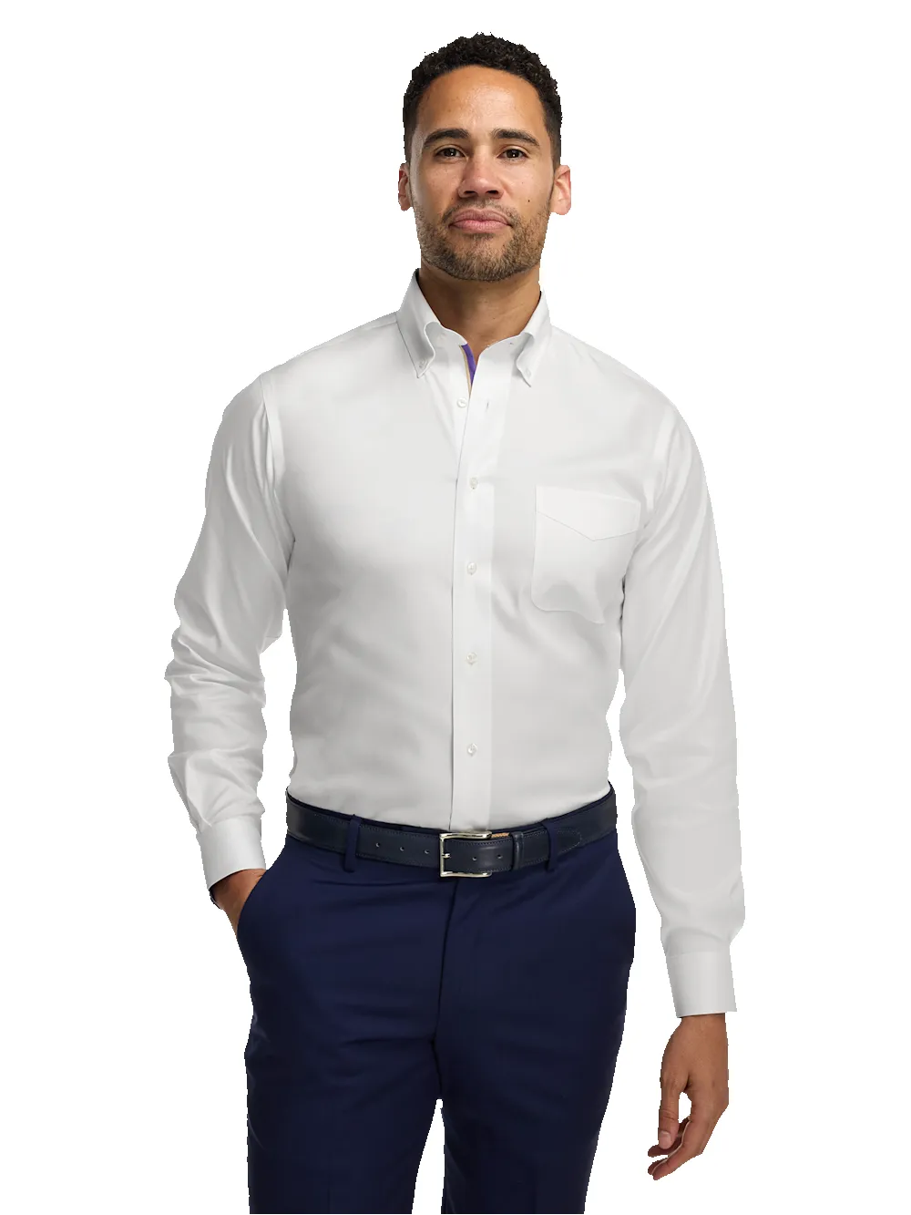Comfort Stretch Non-Iron Solid Dress Shirt With Contrast Trim - White sold by Paul Fredrick product image thumbnail 2