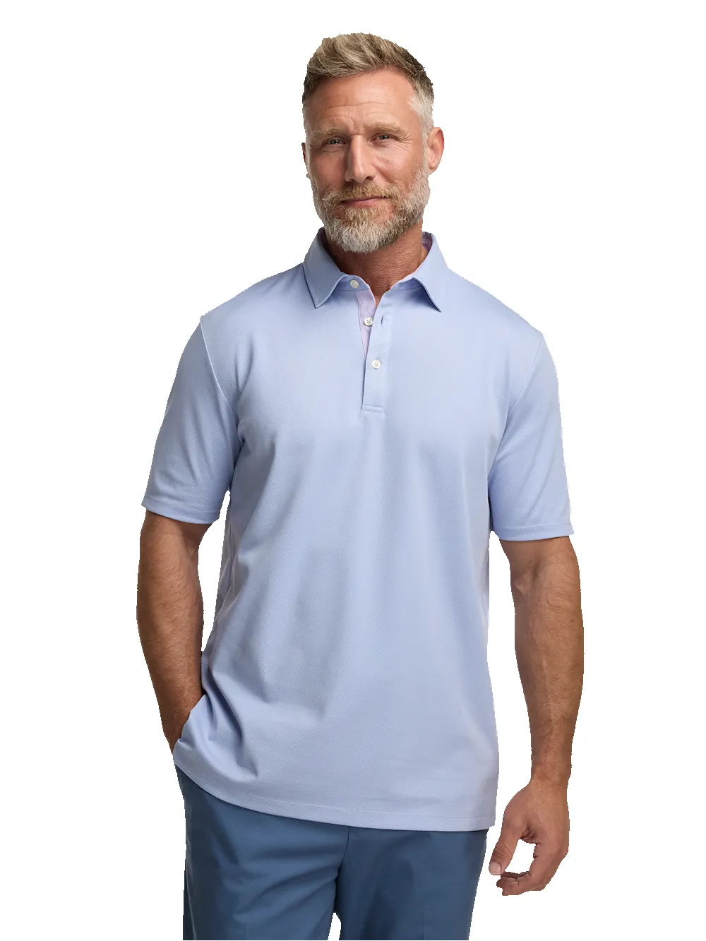 Cotton Blend Three Button Polo - Blue sold by Paul Fredrick product image thumbnail 2