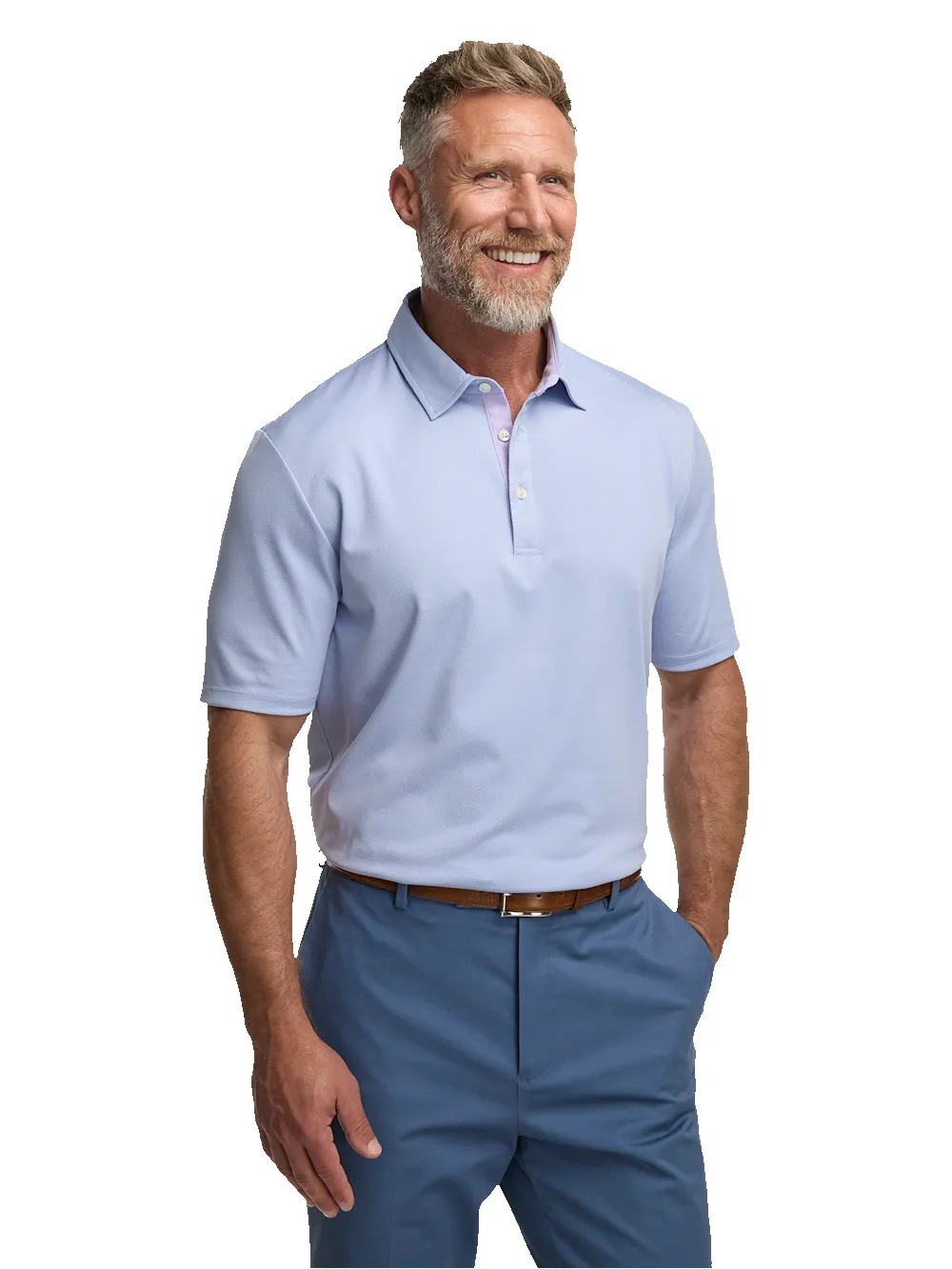 Cotton Blend Three Button Polo - Blue sold by Paul Fredrick product image thumbnail 5