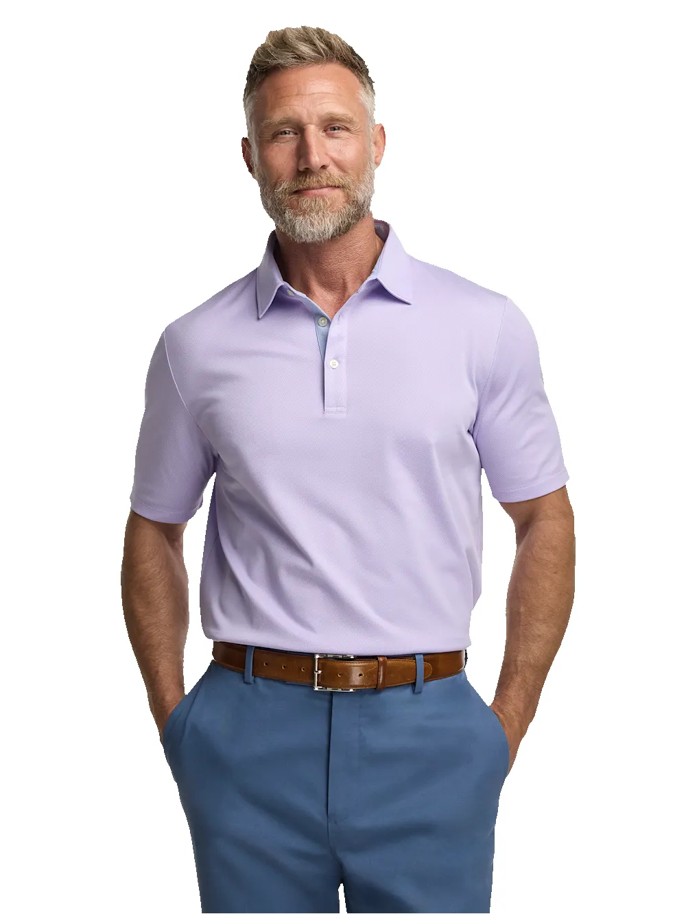 Cotton Blend Three Button Polo - Lavender sold by Paul Fredrick product image thumbnail 5